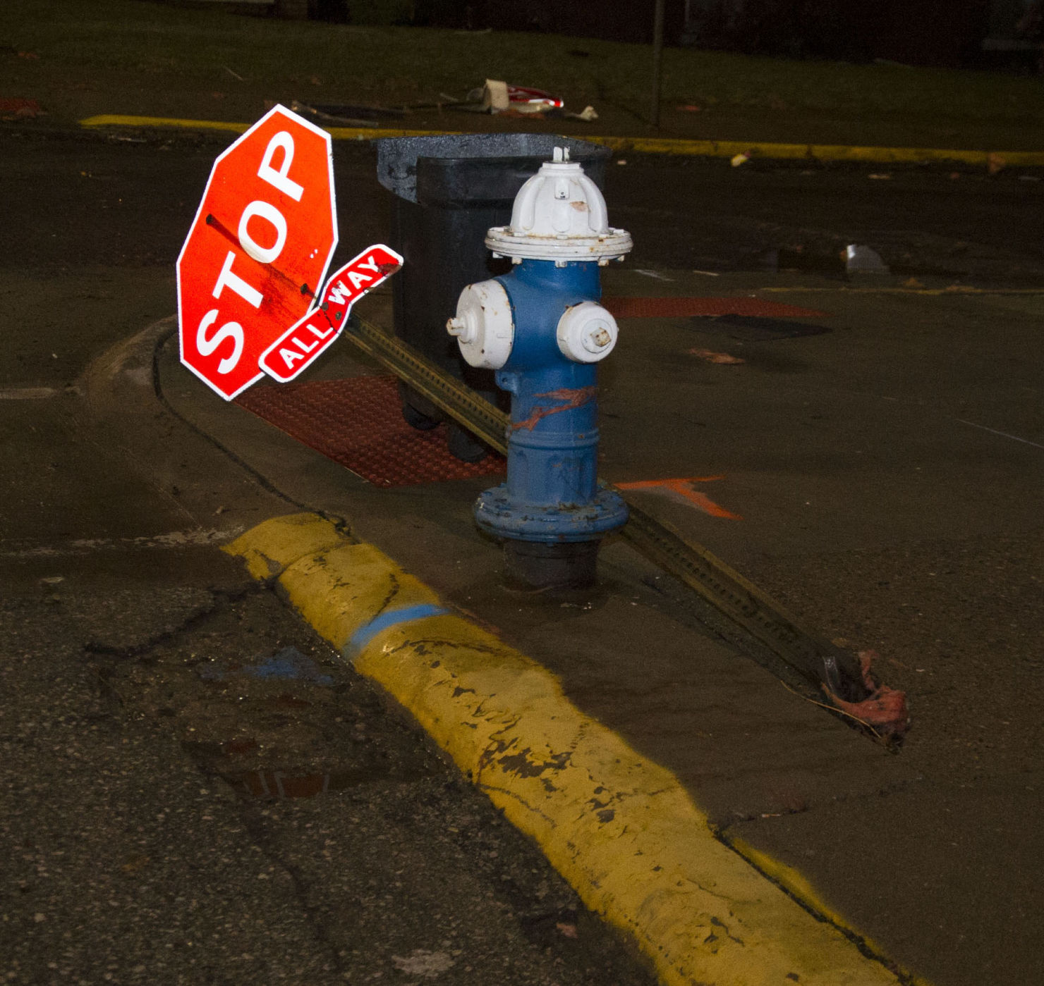 Storm damage-stop sign